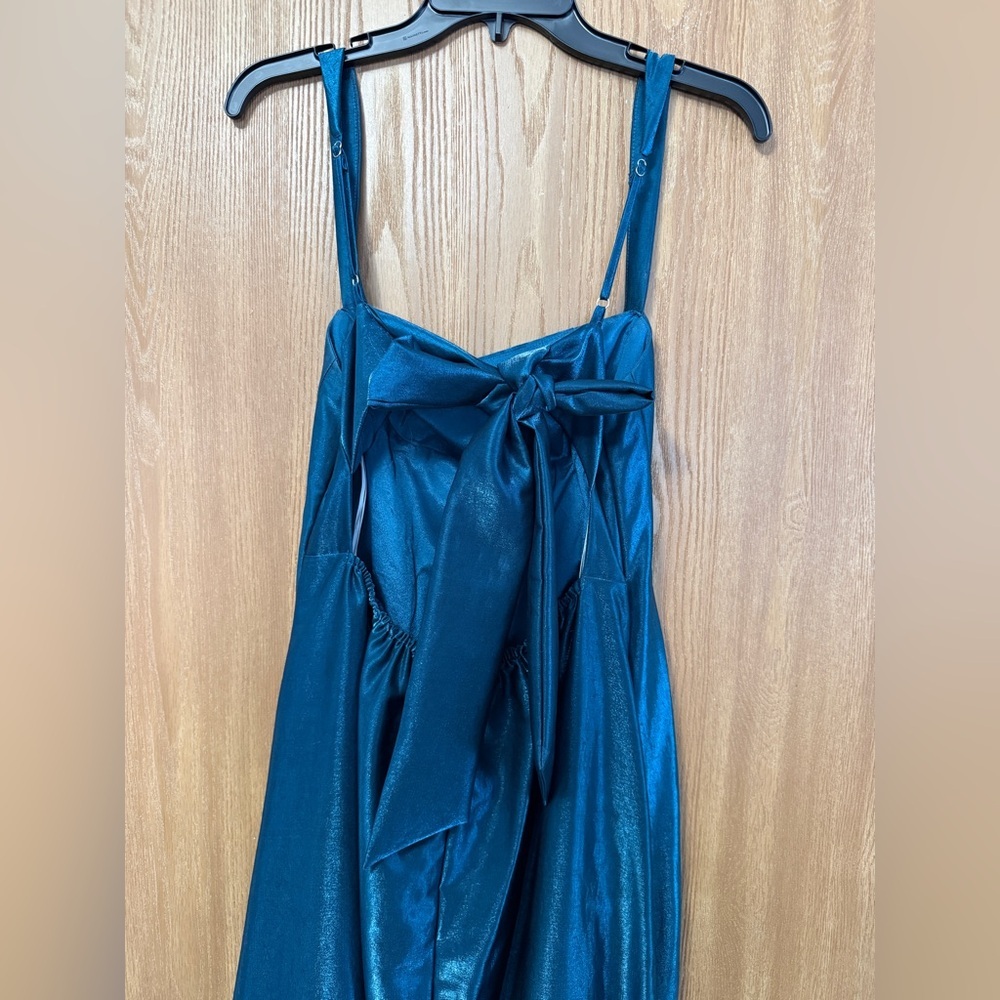 Lulus Aura Shiny Dark Teal Taffeta Maxi Dress With Pockets size medium - Picture 9 of 15